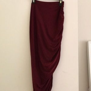 Missguided Ruched Side Slinky Midi Skirt Burgundy